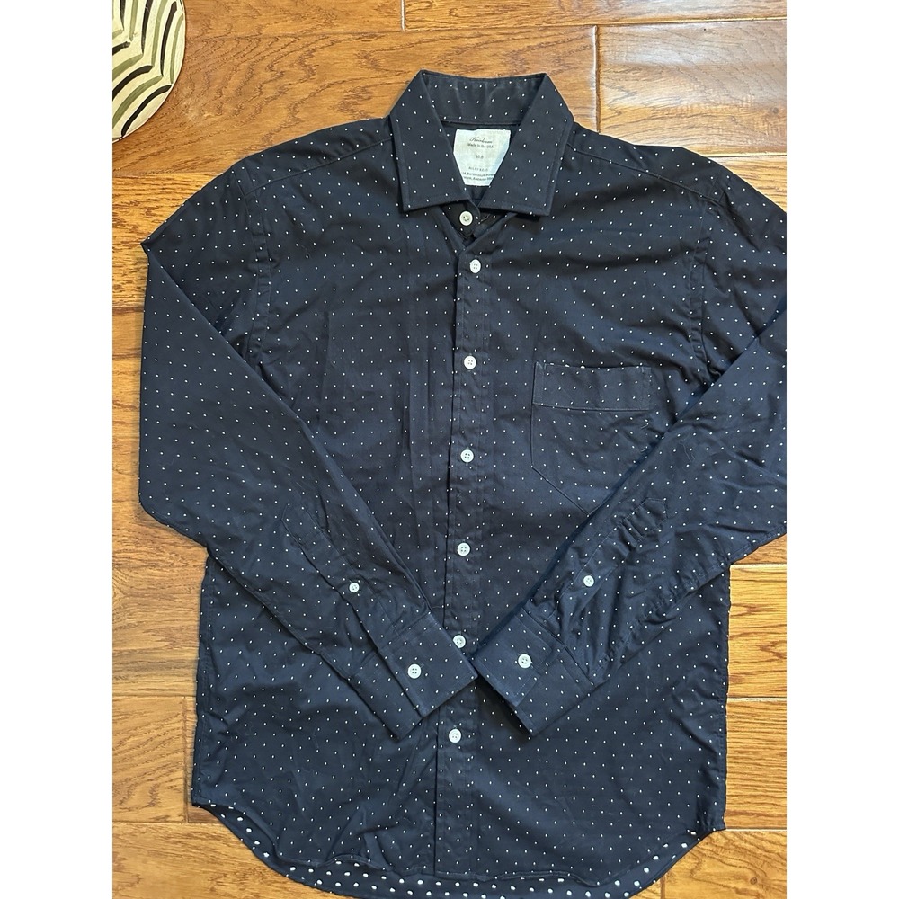 Billy Reid Heirloom Mens 15.5 M Black Clip Jacquard Polka Dot Fil Coupé Shirt